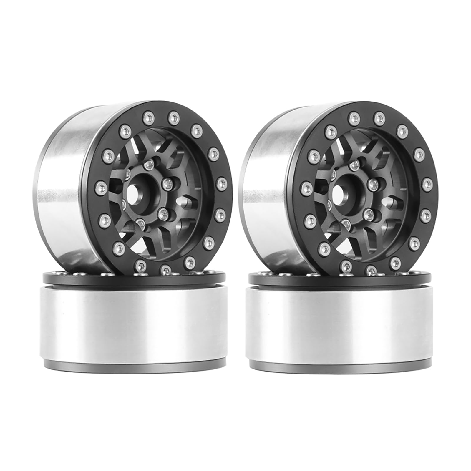 KINGCOO 4PCS 1.55 Inch Aluminum Alloy Metal Beadlock Wheel Rim Hubs Replacement for 1/10 1/12 RC Crawler Car Upgrade Parts for Axial SCX10 MN D90 TF2 CC01 UTB18 Tamiya 1.55" Tires (A-Grey)