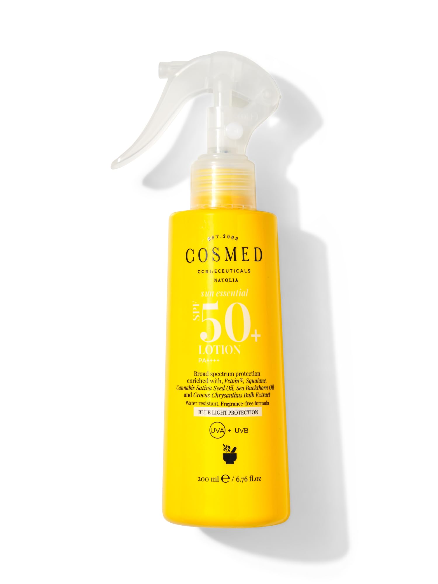 Cosmed Tüm Cilt Tipleri için Aile Boy Yüz ve Vücut Sprey Güneş Kremi SPF50