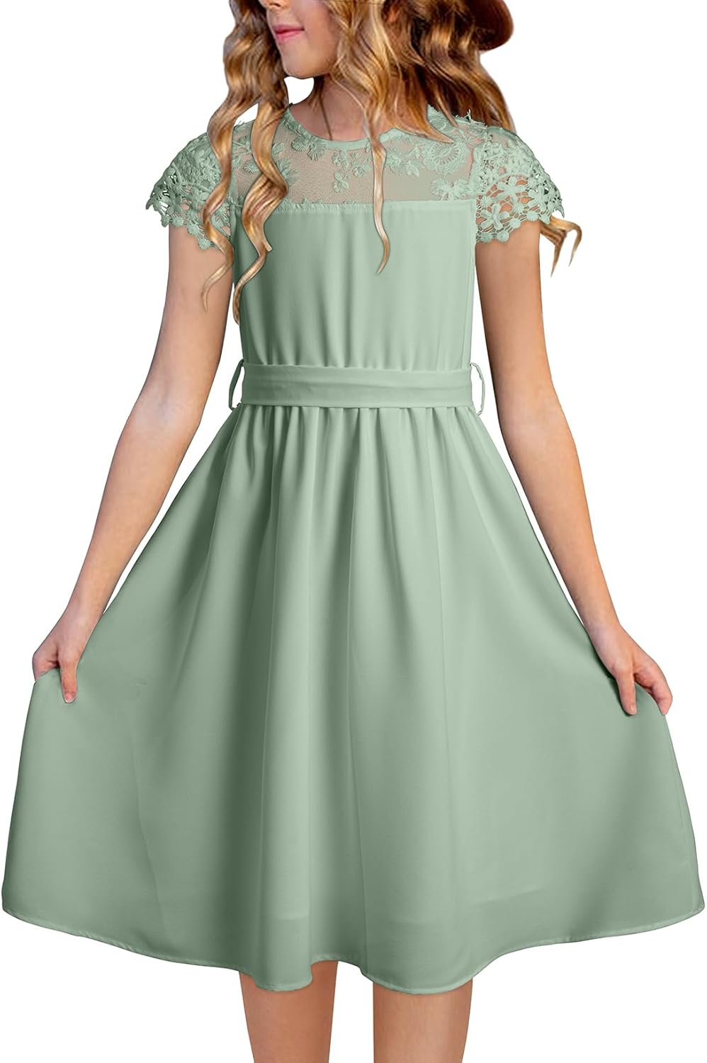 blibean Girls Summer Flower Dresses Semi Formal Lace Wedding Dress Size 6-15 Years