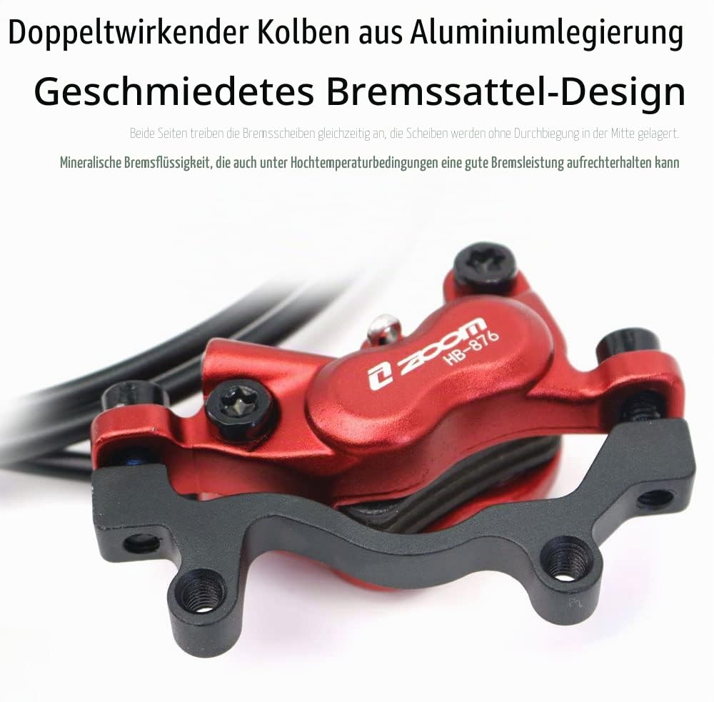 JKY Zoom HB-876 Hydraulische Scheibenbremse für Mountainbike, 4 Kolben, vorne, 800 mm und hinten, 1400 mm, mit 160 mm Rotoren