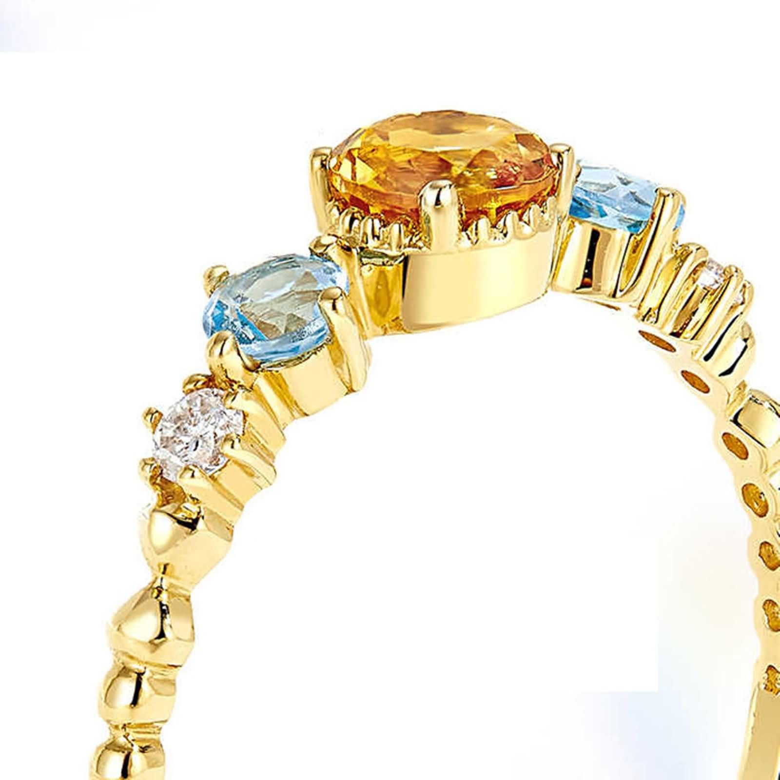 Anillo de Alianza Mujer Oro Amarillo 9K / 14K / 18K, Redondo con Citrina Topacio de 0,5 ct y Diamante, Anillos Matrimonio Oro Amarillo Mujer