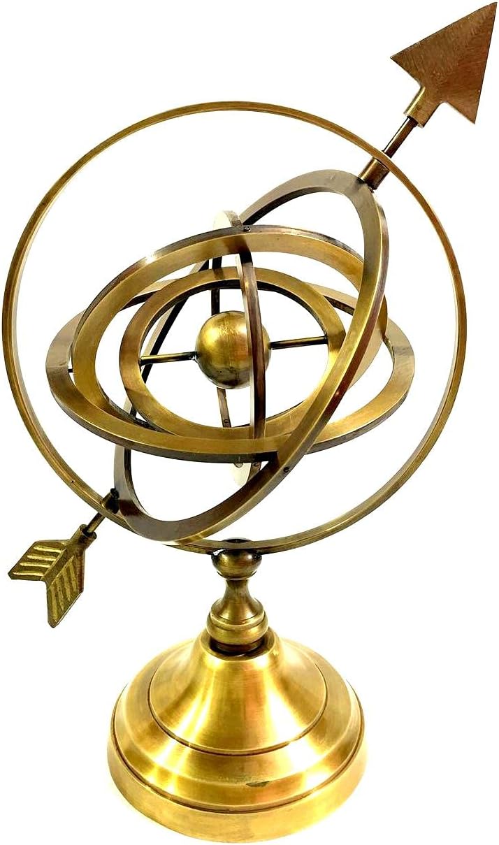 12" Inch Full Brass Armillary Sphere with Arrow Nautical Maritime Astrolabe Globe Decor