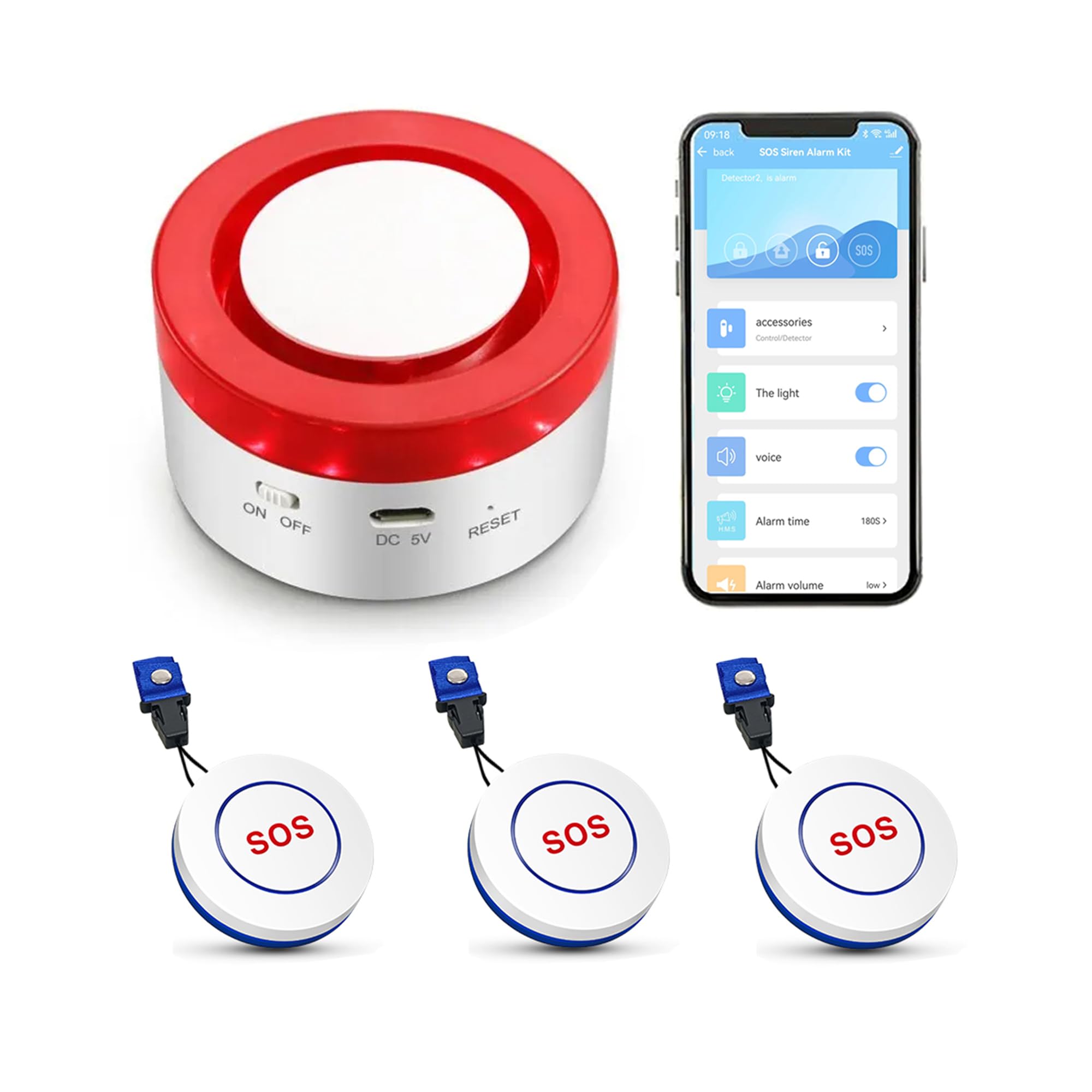 WiFi Caregiver Pager Call Button: Wireless Nurse Alert Call Bell Personal Alarm Call Button with App Alerts, Emergency Alert Pager for Elderly Patients (3 SOS Buttons+1 Siren)