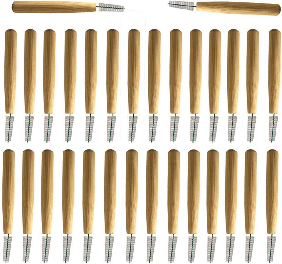 HEALLILY 30pcs Handle Bamboo Interdental Brushes Interdental Brushes with Bamboo 1.0mm Between Teeth Toothbrush Oral Hygiene Cleaner Gingival Dental Floss Pick for Personal Health Care