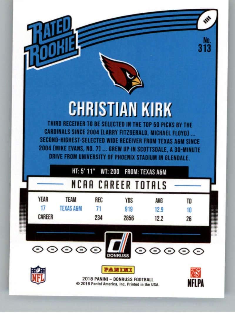 2018 Donruss Football #313 Christian Kirk RC Rookie Card Arizona Cardinals Rated Rookie Official NFL Trading Card