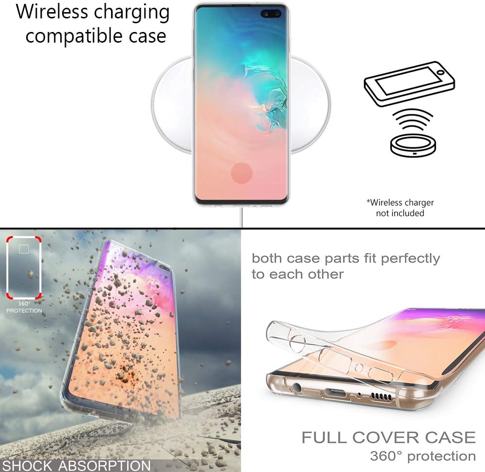 NALIA 360° Full-Body Case Compatible with Samsung Galaxy S10 Plus, Ultra-Thin Silicone Front & Back Cover Shockproof Bumper, Slim Smart-Phone Protection Transparent Protective Skin, Color:Transparent