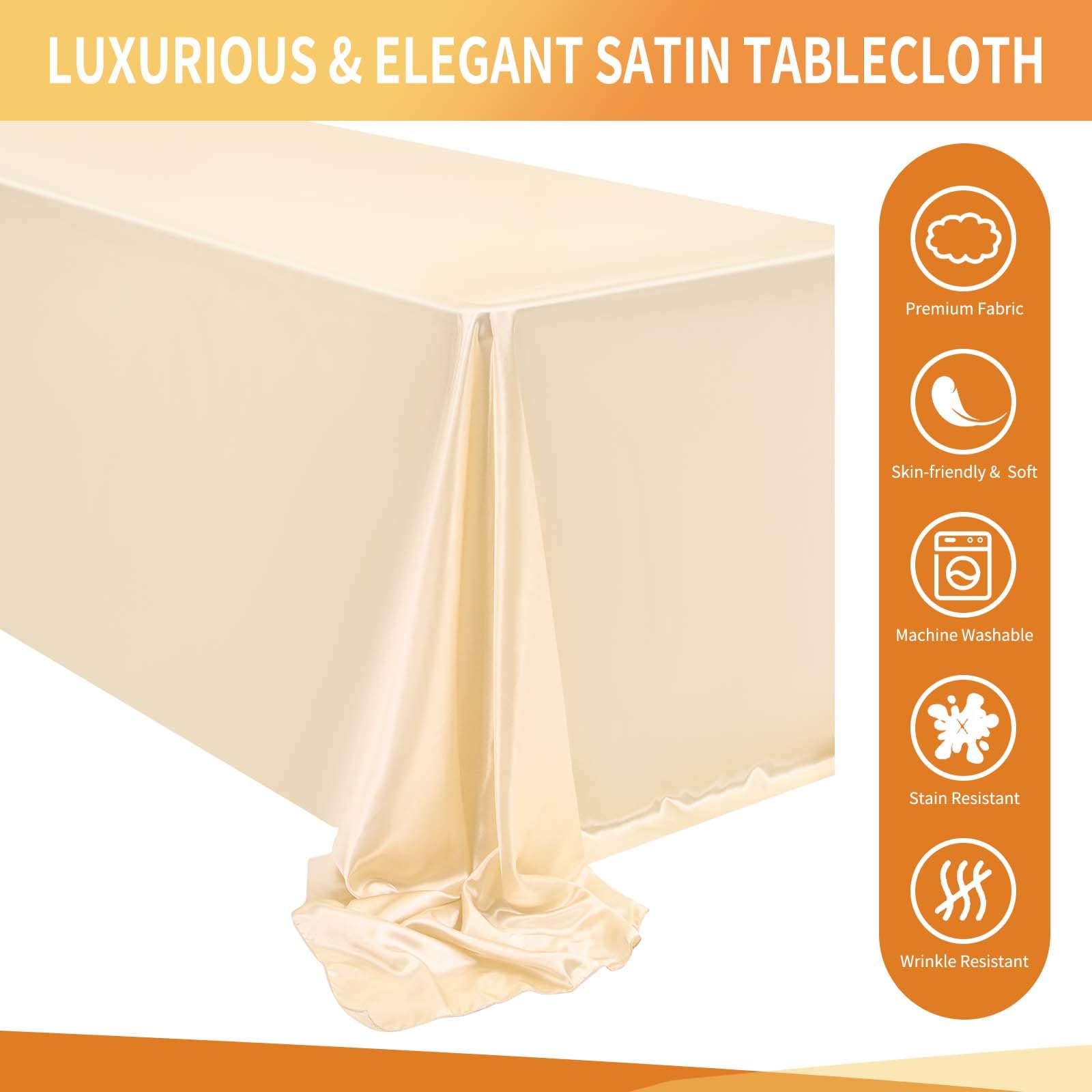 Champagne Satin Tablecloths 90x156 90 x 156 Inch Rectangular Taffeta Tablecloth Champagne main image 4