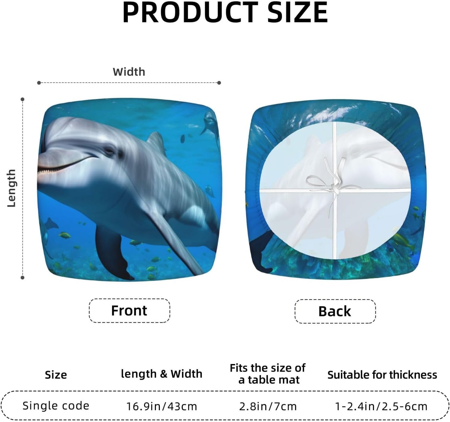 Ocean Dolphin Looking at You Print Square Cushion Covers 6 Pcs Set Elastic Non-Slip Seat Cushion Slipcovers Pet Furniture Protectors for Chair, Sofa