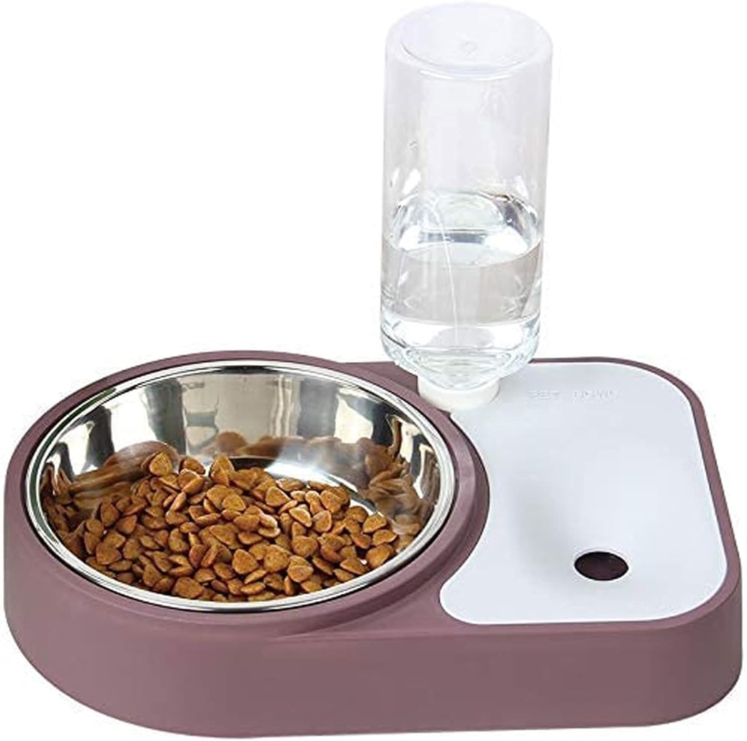 2 in1 Cats Gravity Waterer/Cats Food Bowl Anti-Spill Raised Side/Anti-Slip Base Pet Automatic Water Dispenser with Detachable Bowl and 500ml Water Bottle