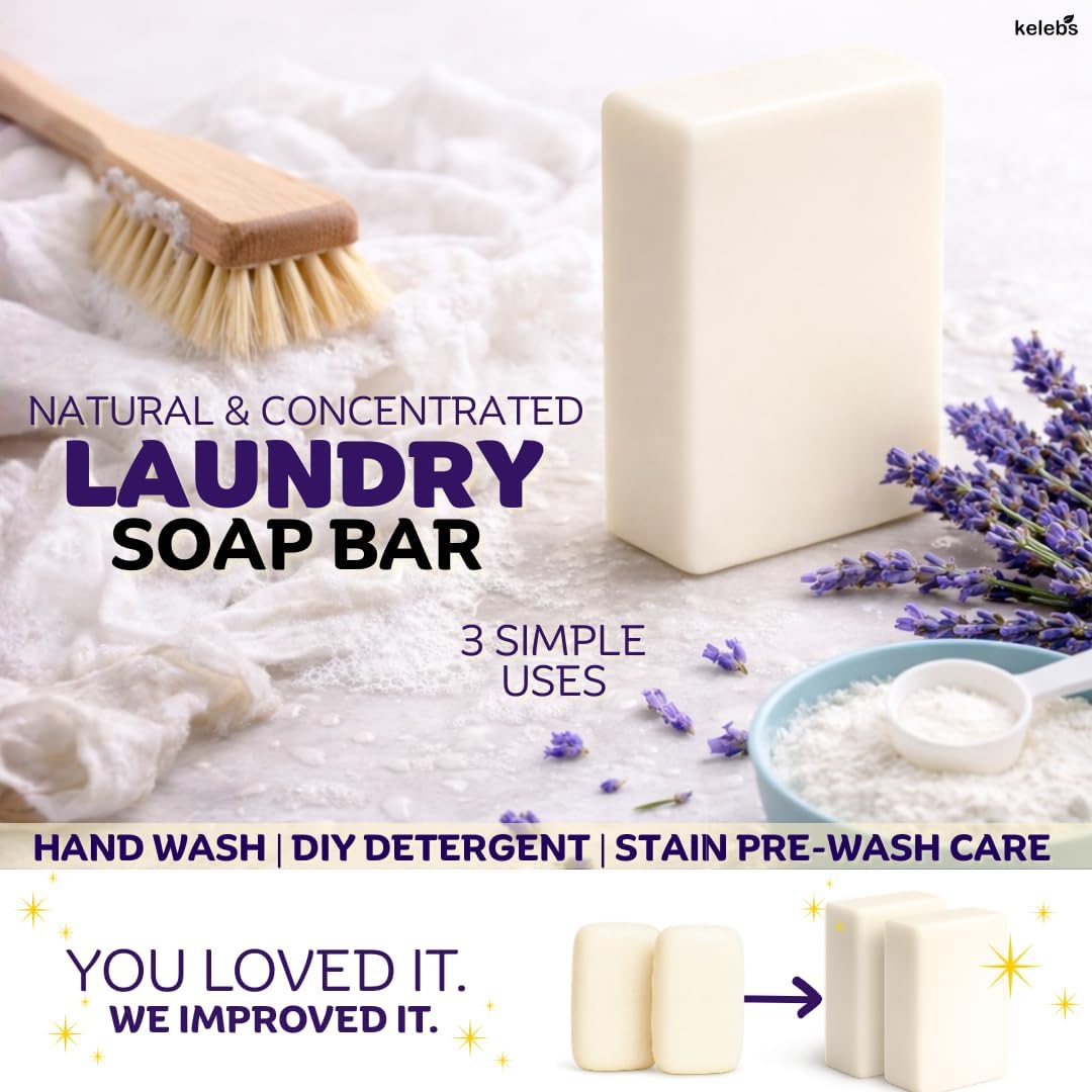 Laundry Soap Bar with Lavender for Sensitive Skin - Delicate Stain Remover Clothes, Underwear, Collar - 7 pcs