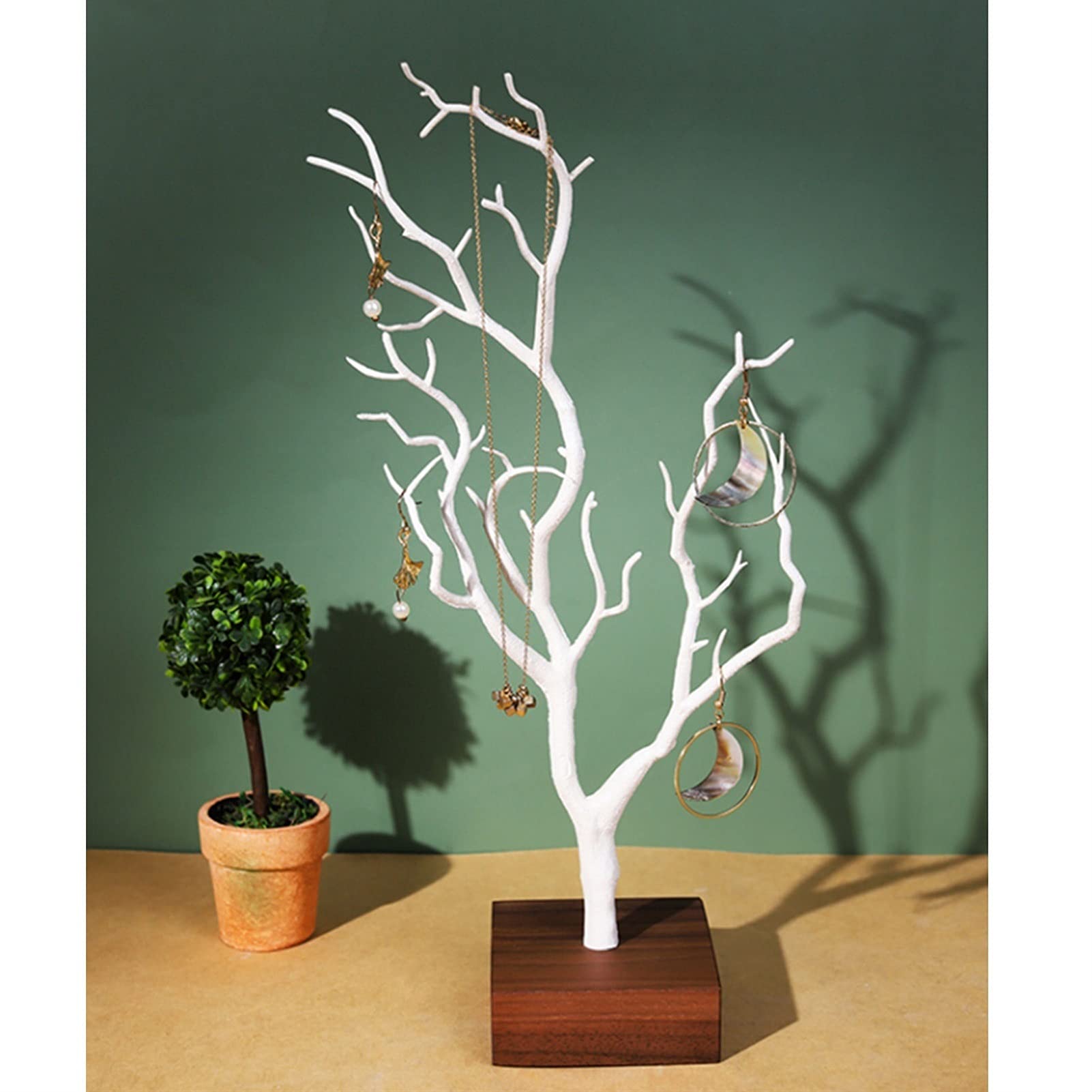 Présentoir à Bijoux En Forme De Bois De Cerf Blanc | 3-en-1 Avec Tiroir | Pour Colliers, Bracelets, Bagues | Dimensions 24.5x19.5x12.5 Cm - 8