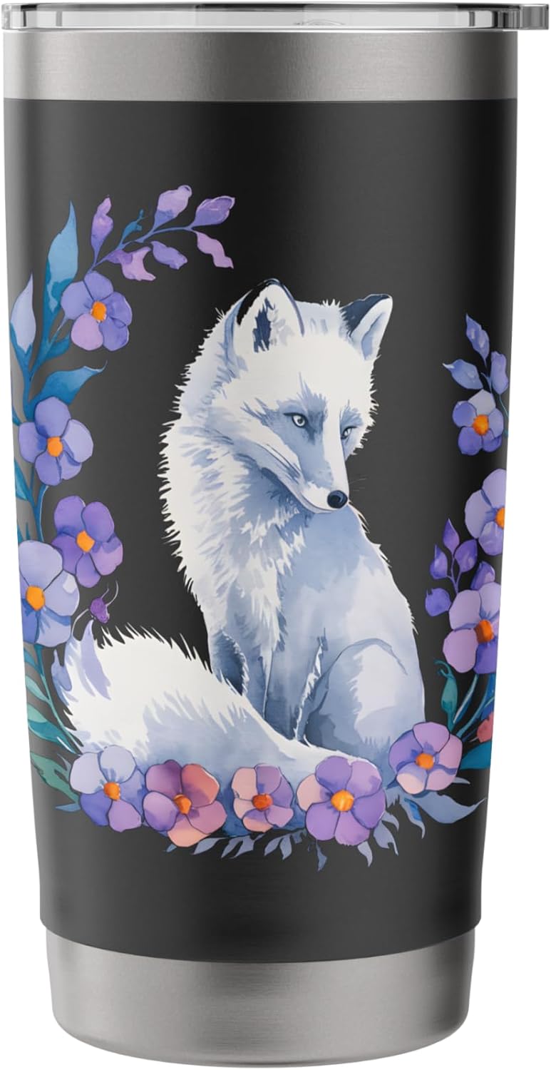 Arctic Fox Floral Wealth Flowers Fox Lover Stainless Steel Insulated Tumbler - Image 3
