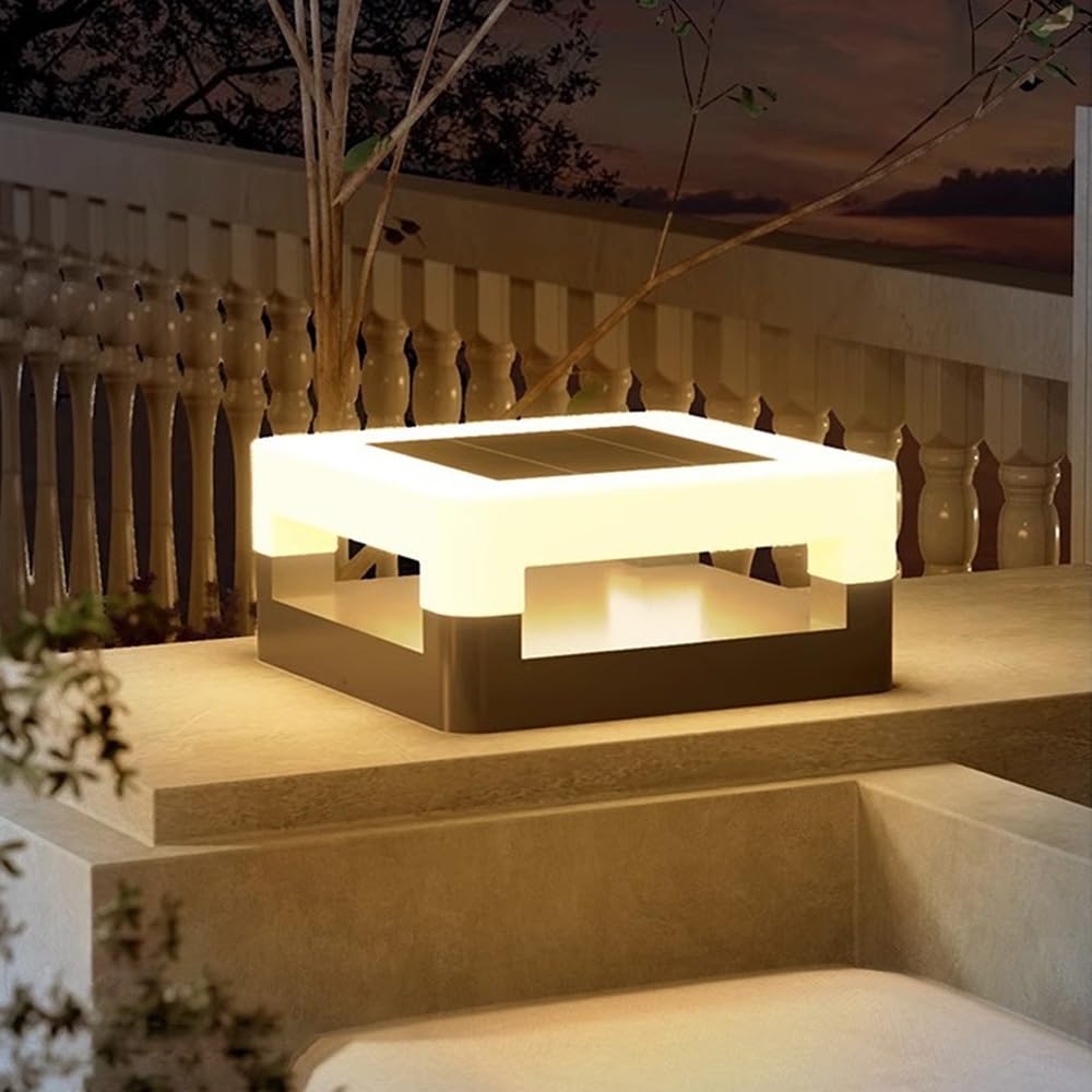 Luci a Colonna a LED solari, Lampada da Esterno a Colonna, Illuminazione da Esterno per Esterni, Lampada da palo, IP65 Impermeabile, Luce a Colonna per Recinzione e Patio, Luce Solare per tettoia