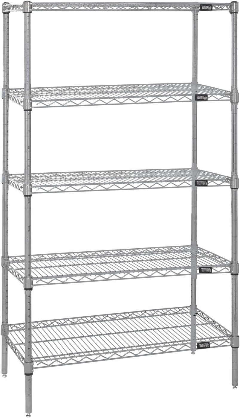 Quantum Storage Systems WR74-2472S-5 Wire Shelving Starter Kit, 72" W x 24" D x 74" H, 600 lbs Capacity, Stainless, Stainless, NSF