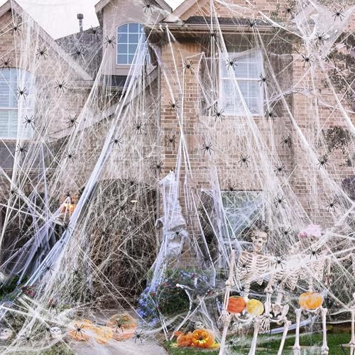 Halloween Decorations - 800g Stretchy Cobwebs with 200 Artificial Spiders, Free Cutting, Halloween Spider Web Decoration for Halloween Decorations, Haunted House Decoration, Scary Scene, Party
