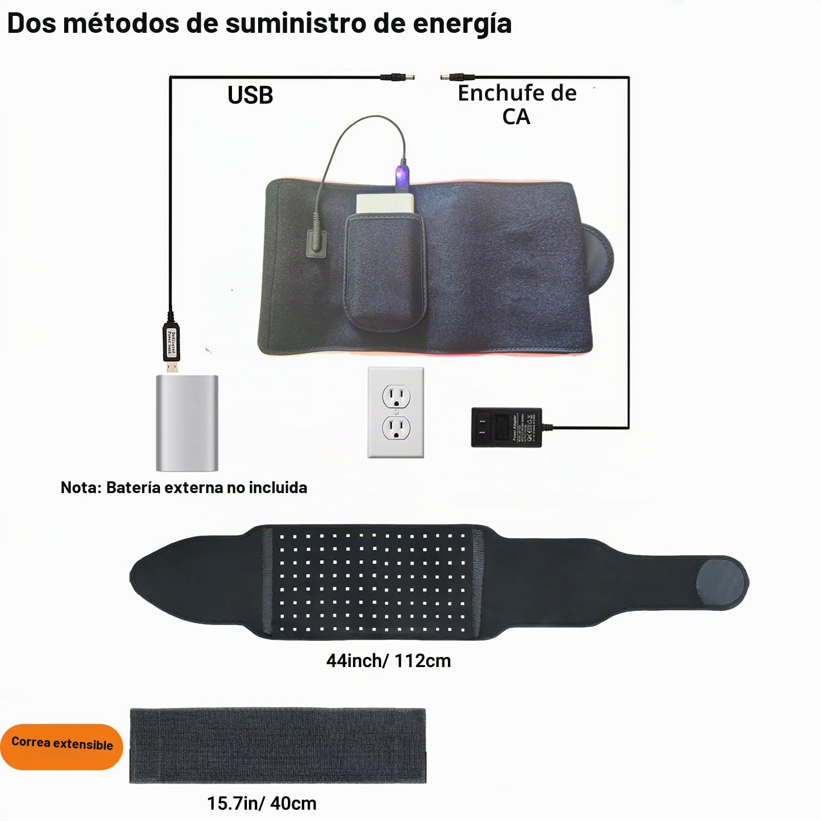 Dispositivo de terapia de luz roja,cinturón masajeador de cintura Luz infrarroja cercana de 660nm/850nm,5 niveles de brillo,temporizador inteligente Alivio del dolor de espalda,abdomen,hombros piernas