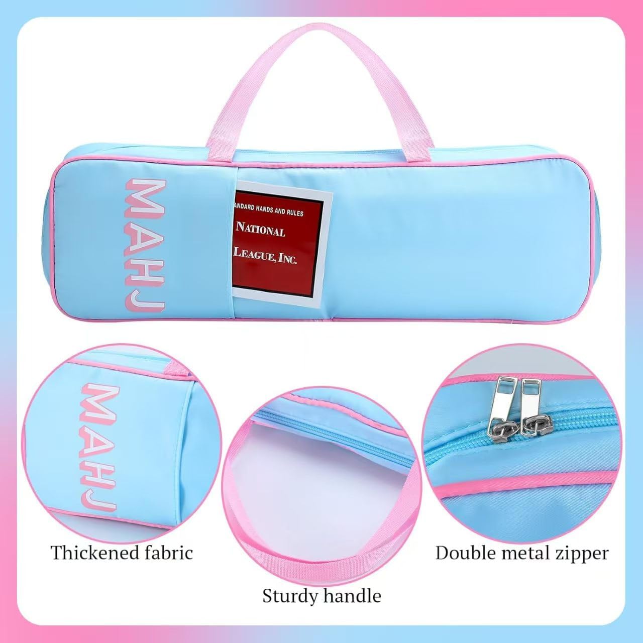 (4PCS) Mahjong Rack, +Multi-Functional Storage Bag+A Set of Scoring Card Rules,21 x 6.5 x 2 Inch, Fits 8 Racks (Blue and Pink Set)