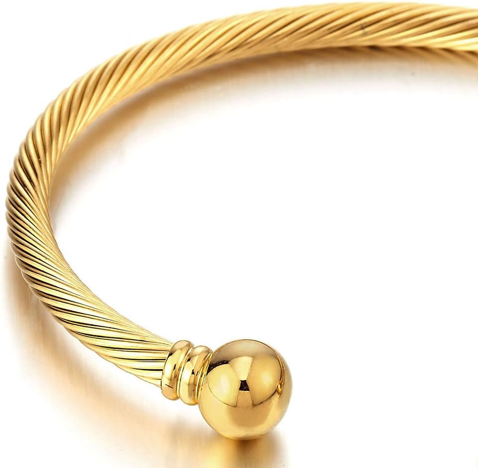 COOLSTEELANDBEYOND Elastic Adjustable Stainless Steel Cuff Bangle Bracelet for Mens Womens - Image 2