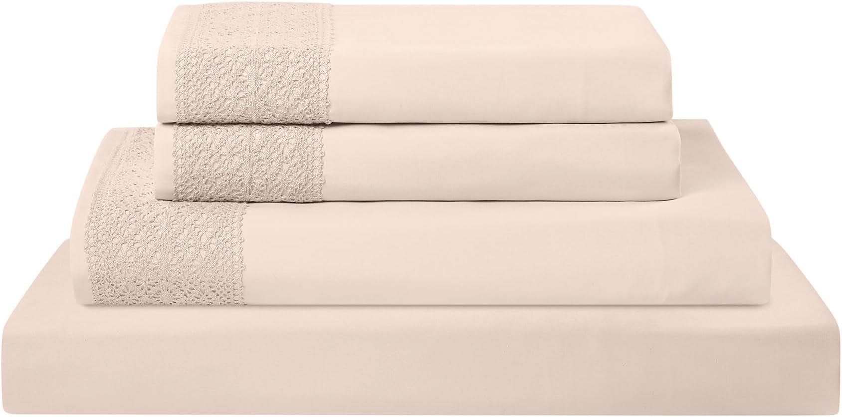 - 4 Piece Microfiber Sheet Set – Soft Cooling Bed Sheets with Crochet Lace – Deep Pocket, Wrinkle Free, Breathable, Hotel Luxury Bedding, Blush Pink, King