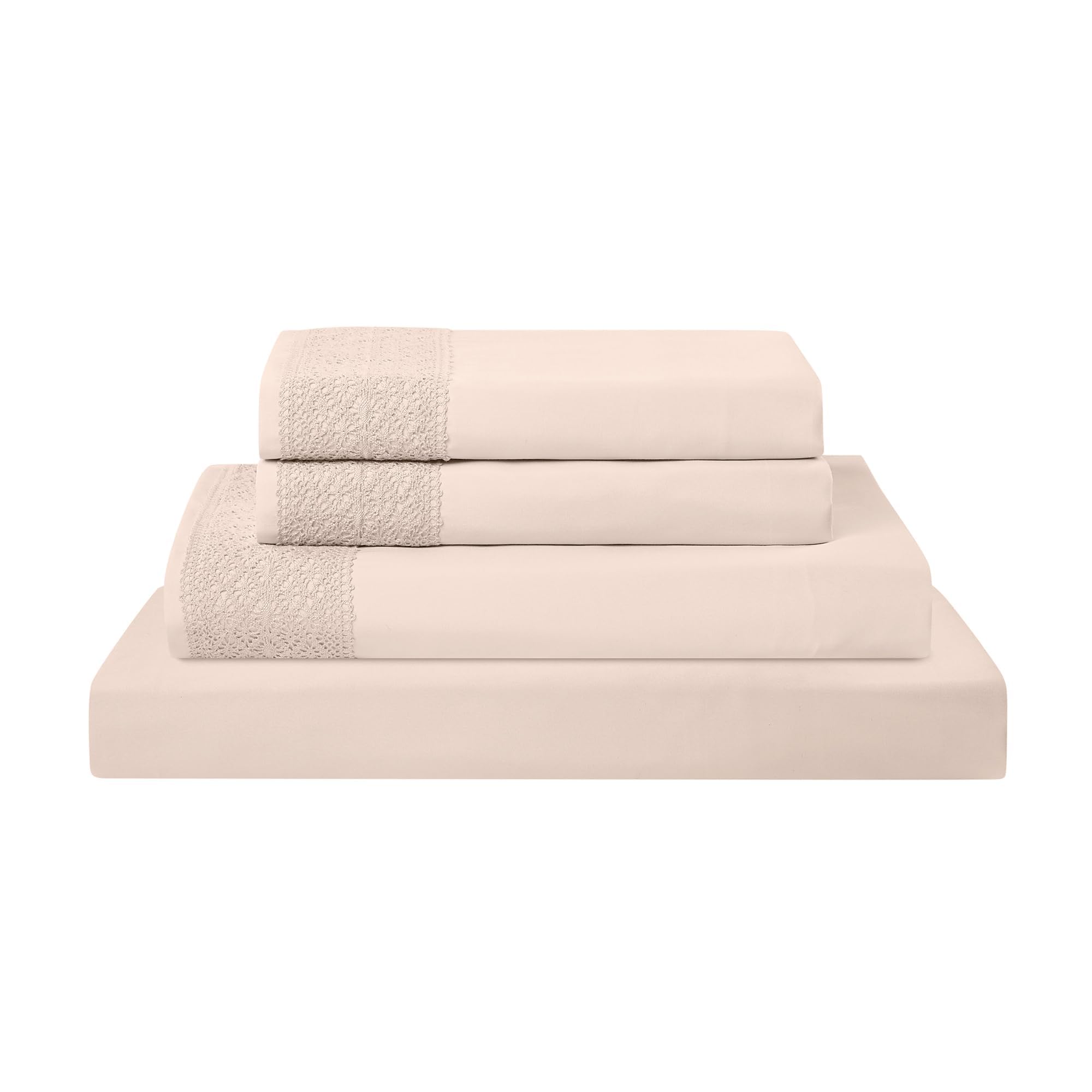 Modern Threads Amrapur Overseas | 4-Piece 100% Microfiber Crochet Lace Bed Sheet Set (Blush, Queen)