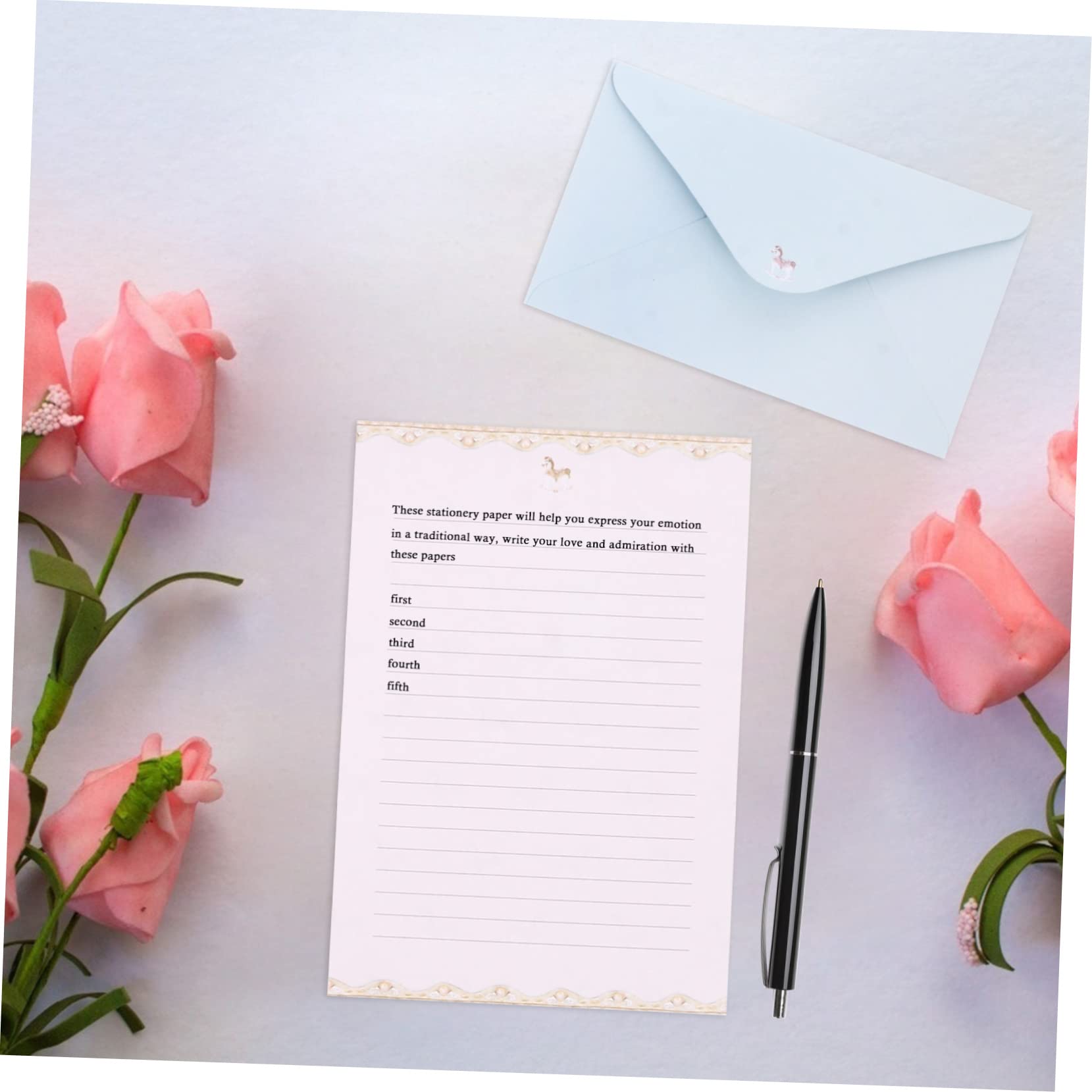 Ensemble de Papier à Lettres et Enveloppes A5 8 Sets Chic Élégant
