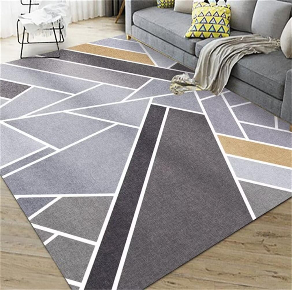 Tapis lavable gris anti-taches idéal comme descente de lit et couloir moderne