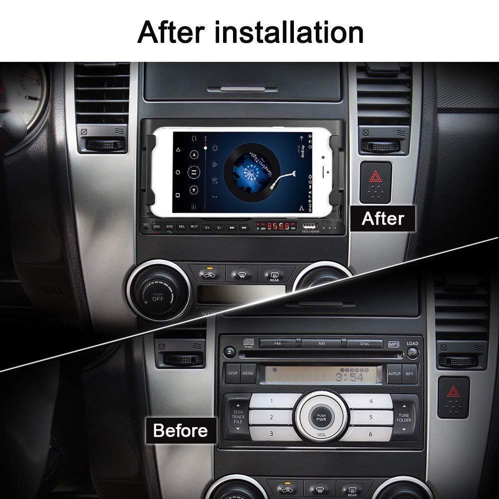 Wielofunkcyjny uchwyt samochodowy do telefonu z radiem Bluetooth 5.0, bezprzewodową ładowarką 15 W i portem szybkiego ładowania USB, odtwarzaczem MP3 AM FM do samochodów bez