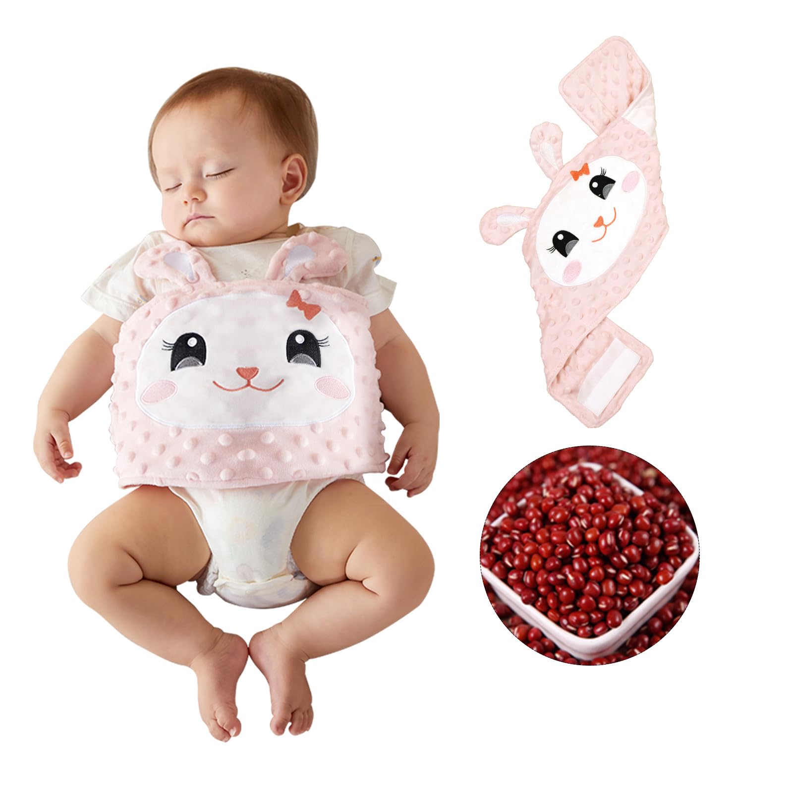 Reidio Baby Heating Pad Belly Band Natural Red Bean Heated Tummy Wrap Soft Minky Dot Swaddling Belt Baby Colic & Gas & Upset Stomach Relief (Rose)