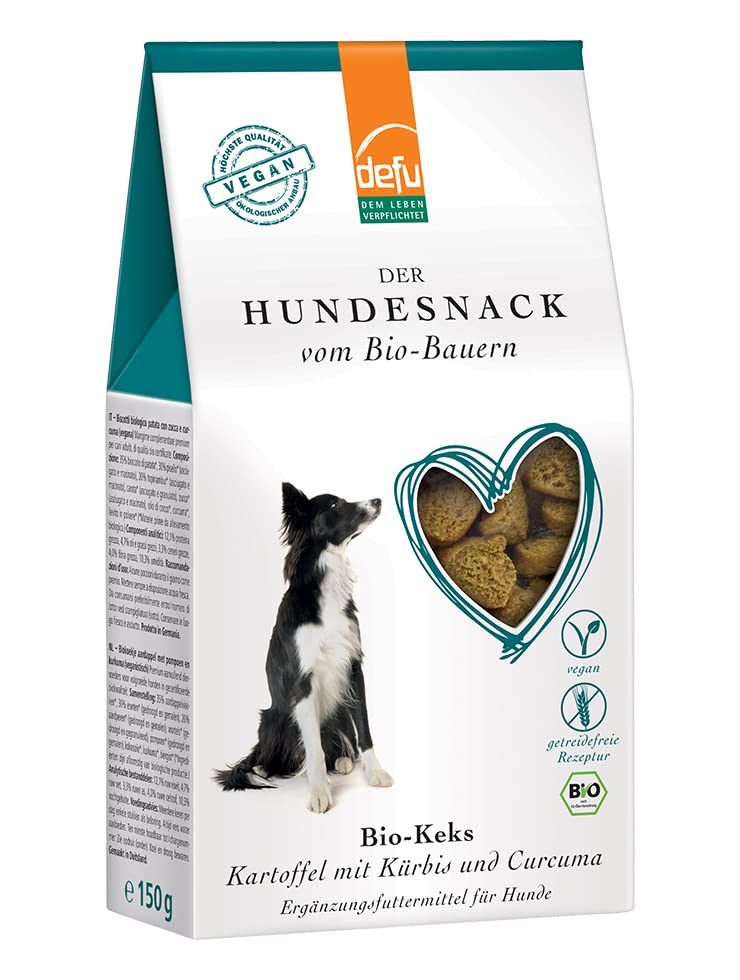 defu Hundesnacks | 1 x 150 g | Bio Hundekekse Kartoffel mit Kürbis und Curcuma | Vegane Premium Leckerlis für Ihren Hund