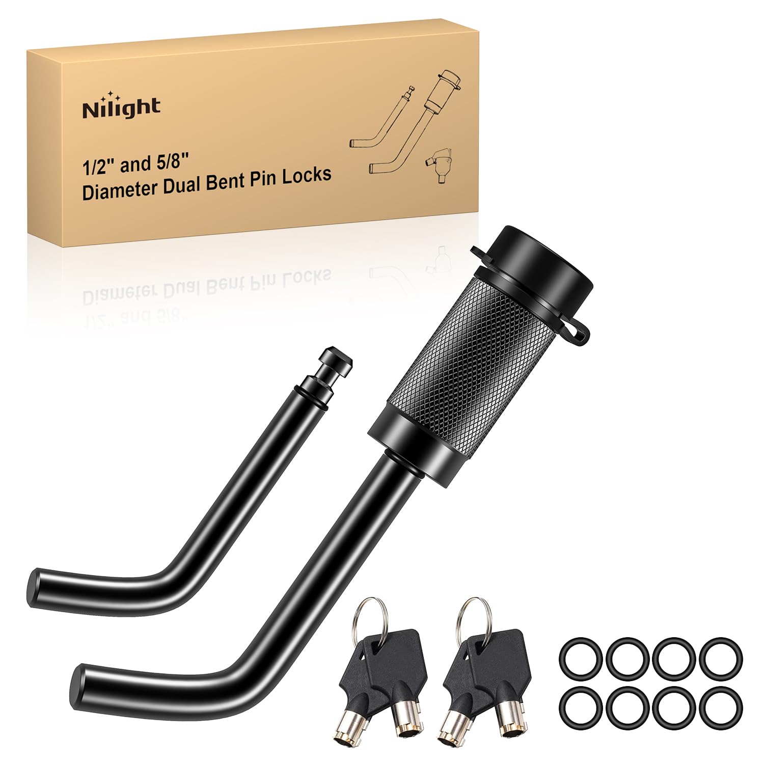 Nilight 1/2" &amp; 5/8" Anti-Theft Lockable Trailer Hitch Lock Pin | Keyed Unique Weatherproof Anti-Theft Lockable Fits 2" 2-1/2" &amp; 1-1/4"Receiver Tow Truck Boat Bike Truck Black