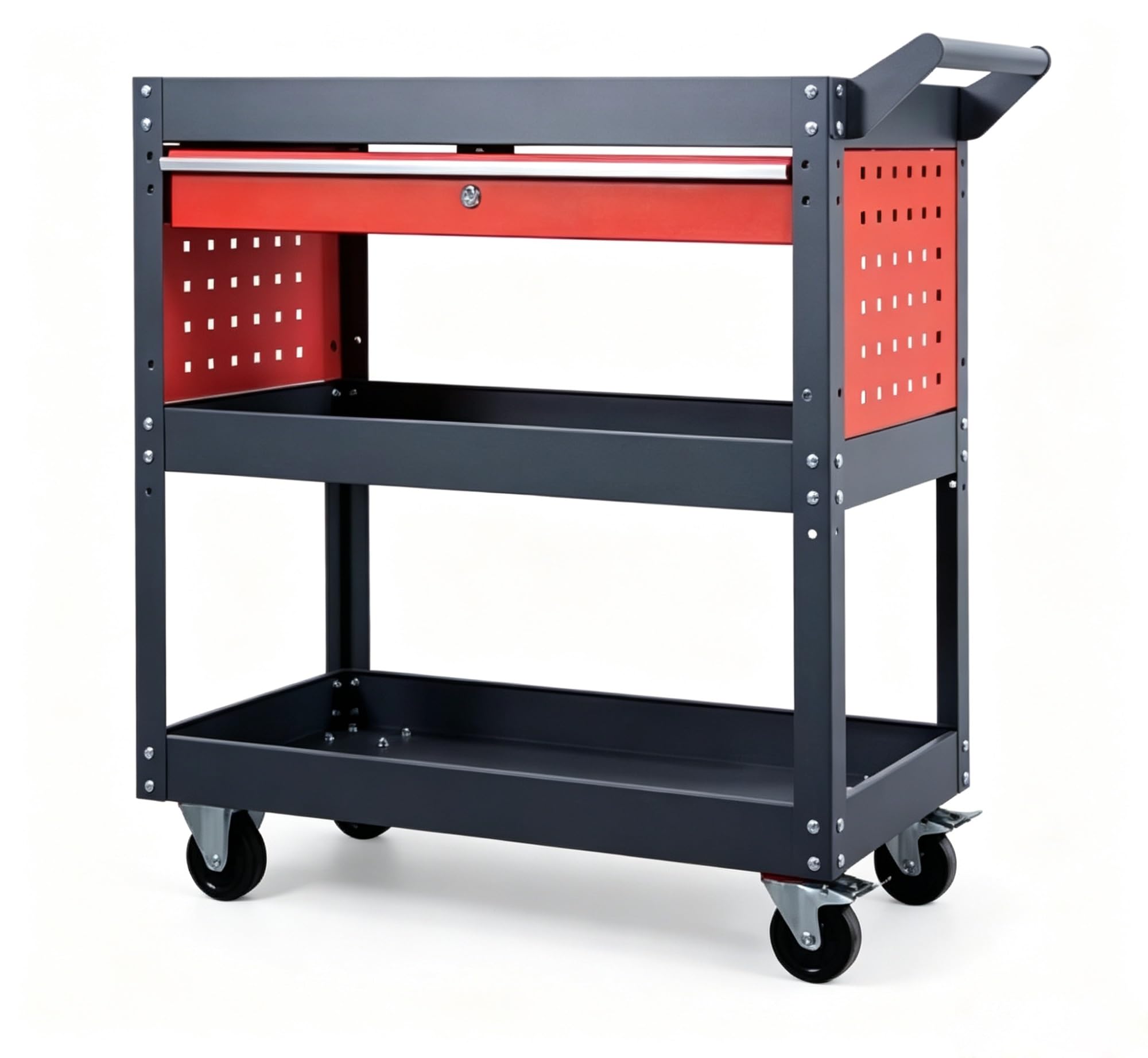 Adjustable Metal Rolling Tool Cart, Heavy Duty Workshop Garage Storage Trolley, Mobile Mechanic Service Organizer