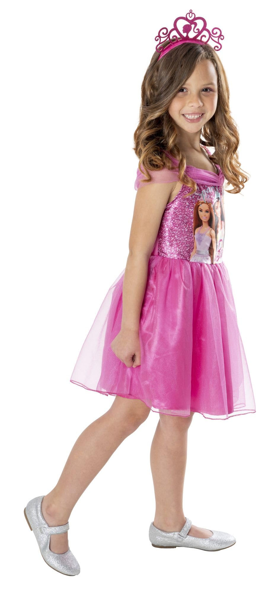 Rubies Barbie Ufficiale - Costume classico Barbie Principessa per bambini, taglia 2-8 anni a scelta, abito tutù rosa con top stampato Barbie, costume per Halloween, carnevale, Natale