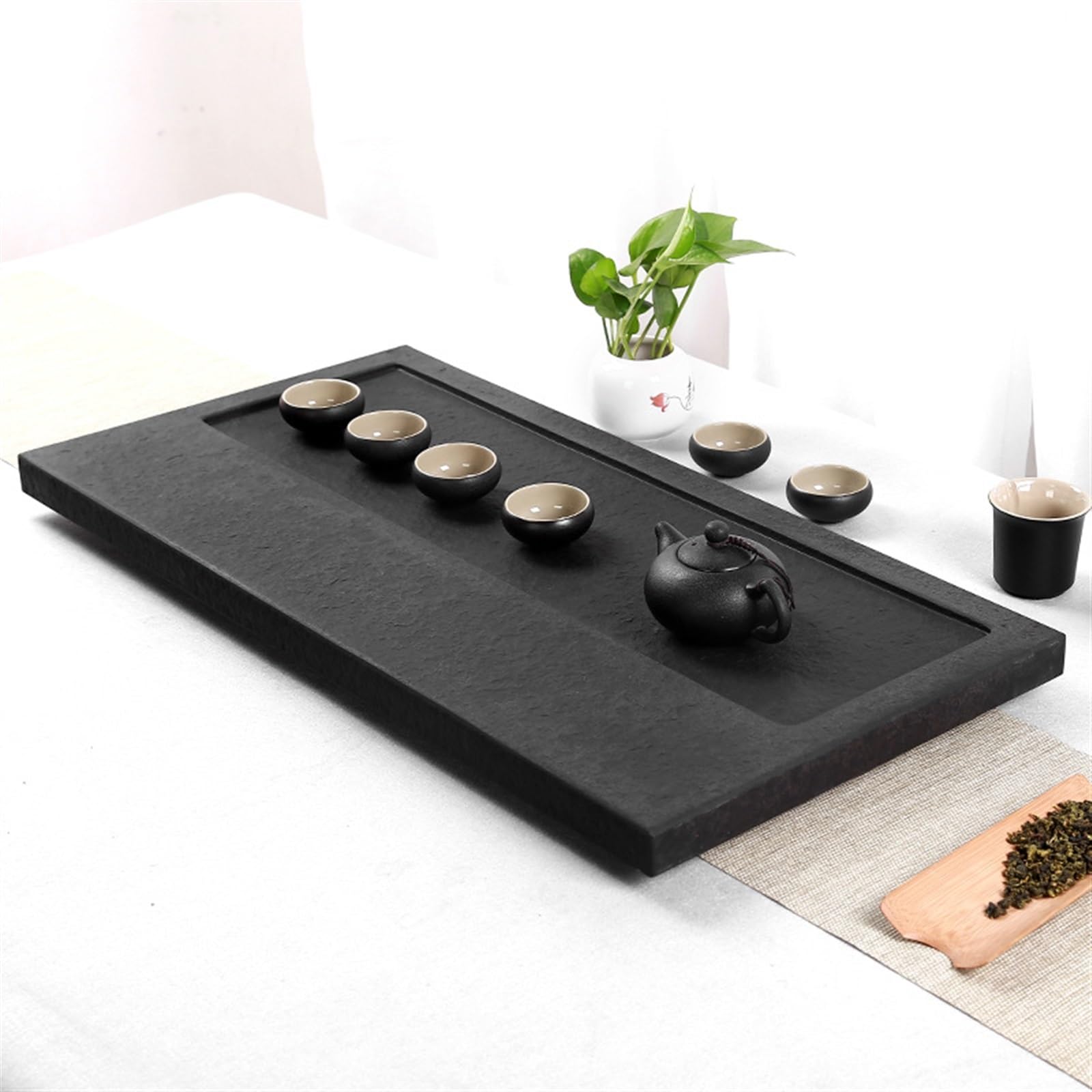 Vassoio da tè Vassoio da tè in pietra di ebano Set da tè in pietra originale semplice for uso domestico naturale Tavolo da tè Drenaggio Vassoio da tè da tavolo a bolle secche Vassoi da tè(50*20*3cm)