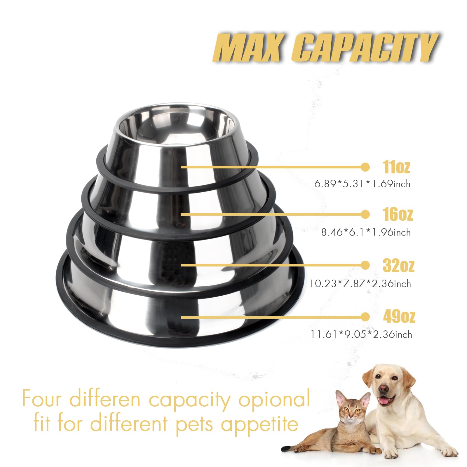 NAJOR Cuenco de acero inoxidable para perros, juego de 2 cuencos de comida para perros, cuenco antideslizante para mascotas y cuenco de agua, capacidad para hasta 32 onzas/4 tazas. Elección perfecta