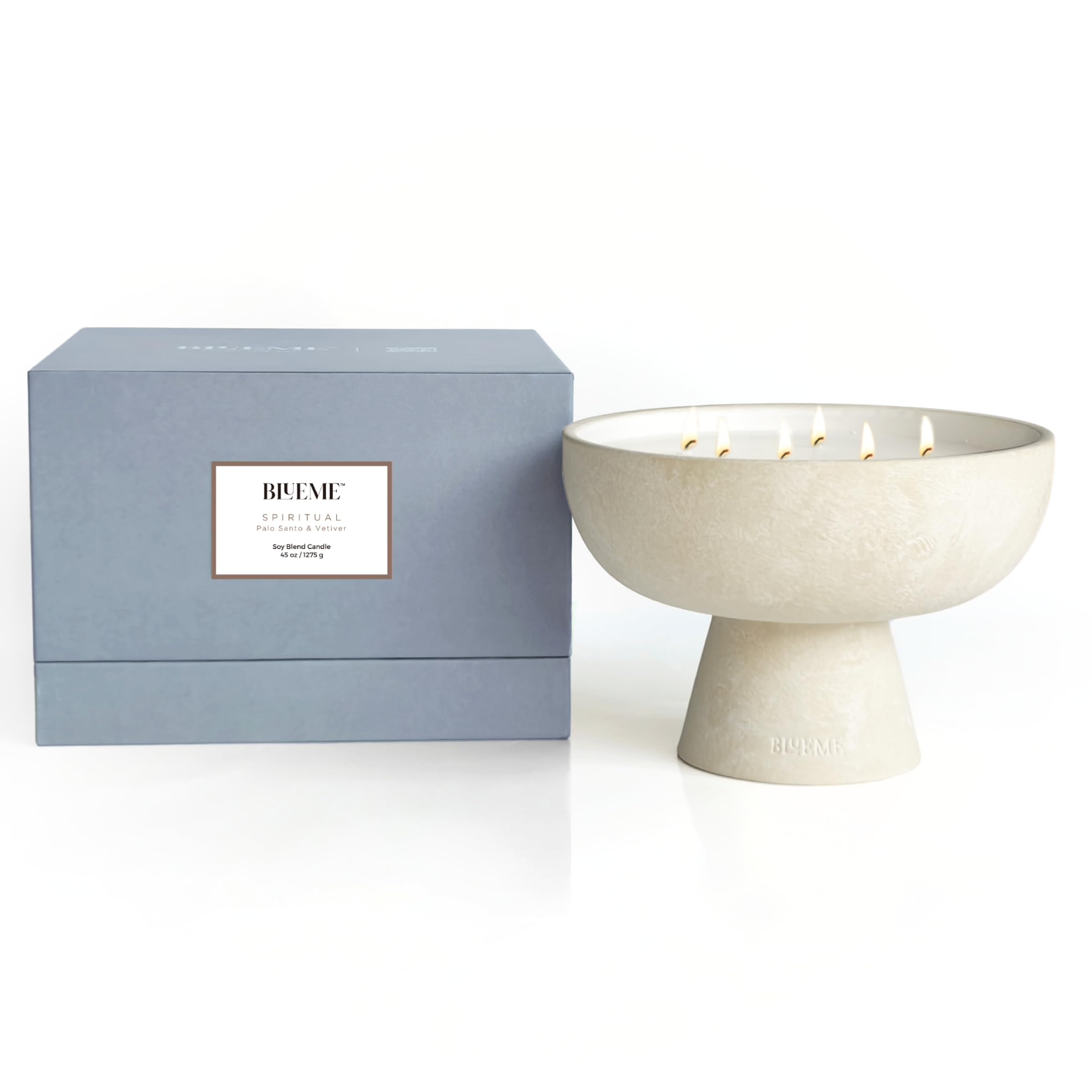 Blueme Spiritual Candle - Vela de bienestar recargable con aceites esenciales, mezcla de cera de soja acabada y vertida a mano, mechas de algodón natural, 45 onzas