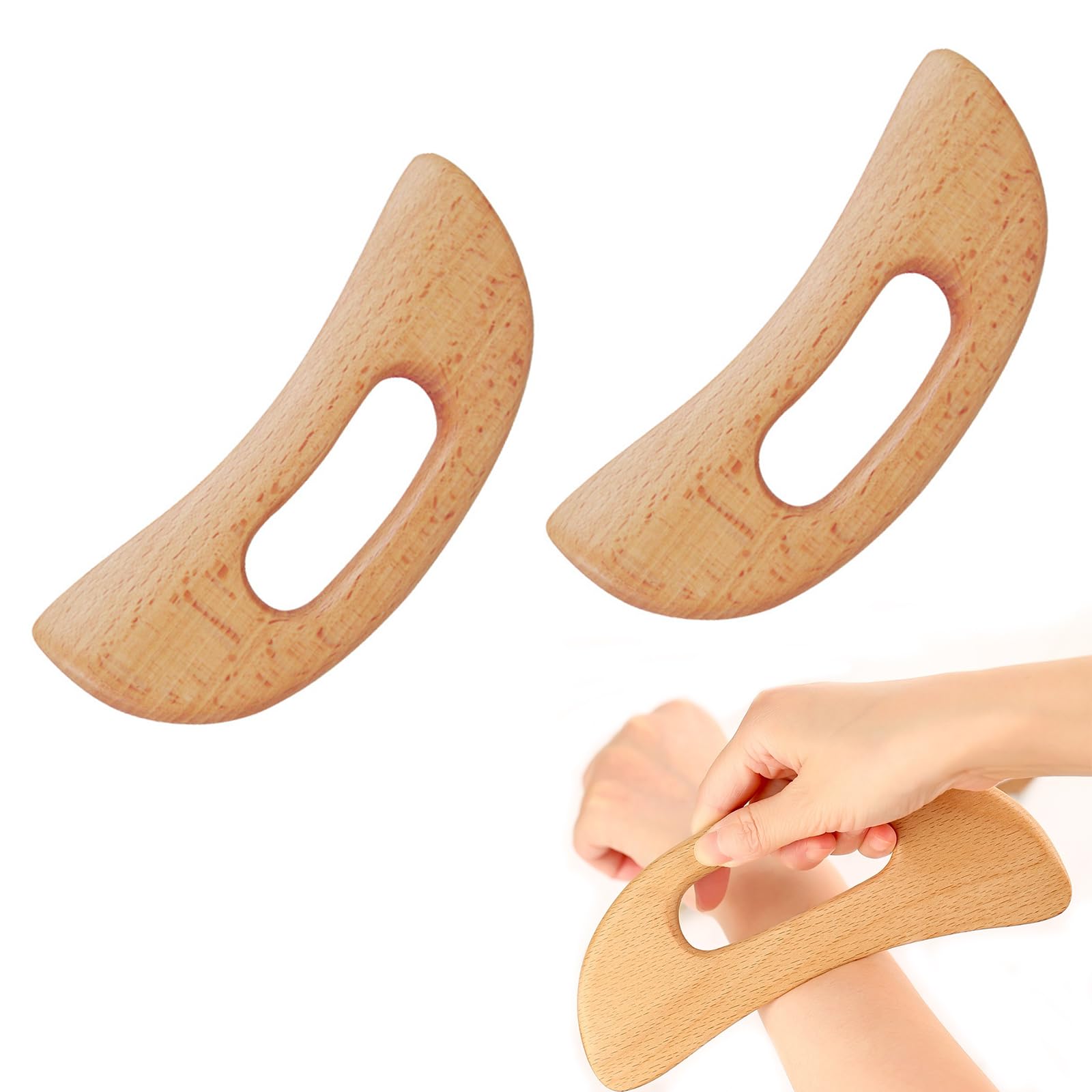 2 PCS Body Gua Sha Wooden Lymphatic Drainage Tool，Scraping Massage Tool Face Body Treatment，Scraping Board with Hand Grip SPA Tool