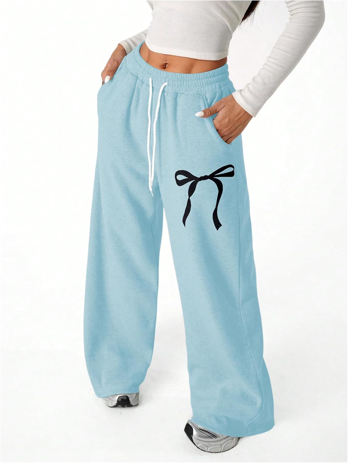 Verdusa Women's Coquette Bow Baggy Sweatpants Fitness Clothing Wide Leg Pants with Pockets - Image 4