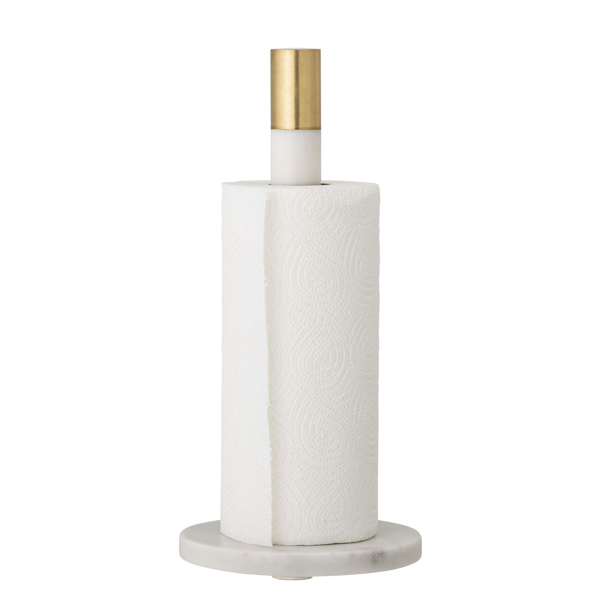 Bloomingville Emira Küchenrollenhalter – Küchenrollenständer aus weißem Marmor mit Messing-Detail, Ø15 x H32 cm – eleganter Küchenpapierhalter, dekorativ & stabil, 82050487