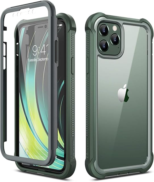 Dexnor Compatible with Iphone 11 Pro Case 5.8 Inch, 360 Degree Full Body Shockproof Protective Cover (2020 Release) with Built-in Screen Protector - Dark green