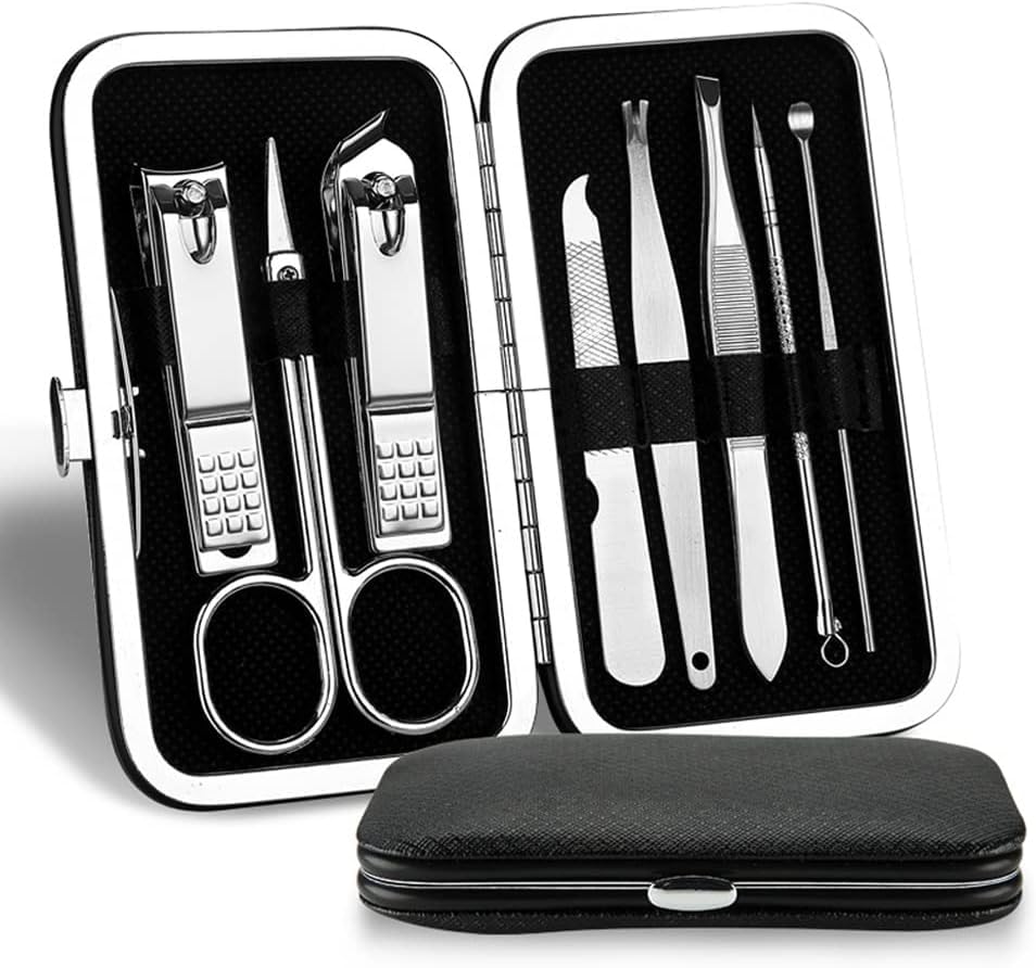Manicure Set Nail Clippers 8 In 1 Stainless Steel Pedicure Kit with Nail Cutter, Scissors, Eyebrow, Ear Pick, Toe Nail Scissors Professional facial Care Grooming Nail Care Travel Kit For Men & Women
