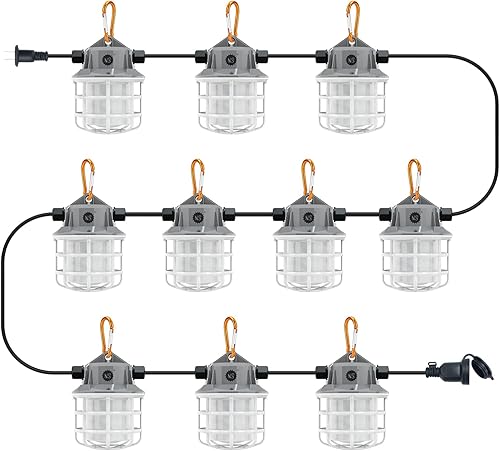 NS Cadena de luces LED de construcción de 100 pies, cadena de luces LED de trabajo de 150 W, 15000 lm, luces de trabajo temporales enlazables