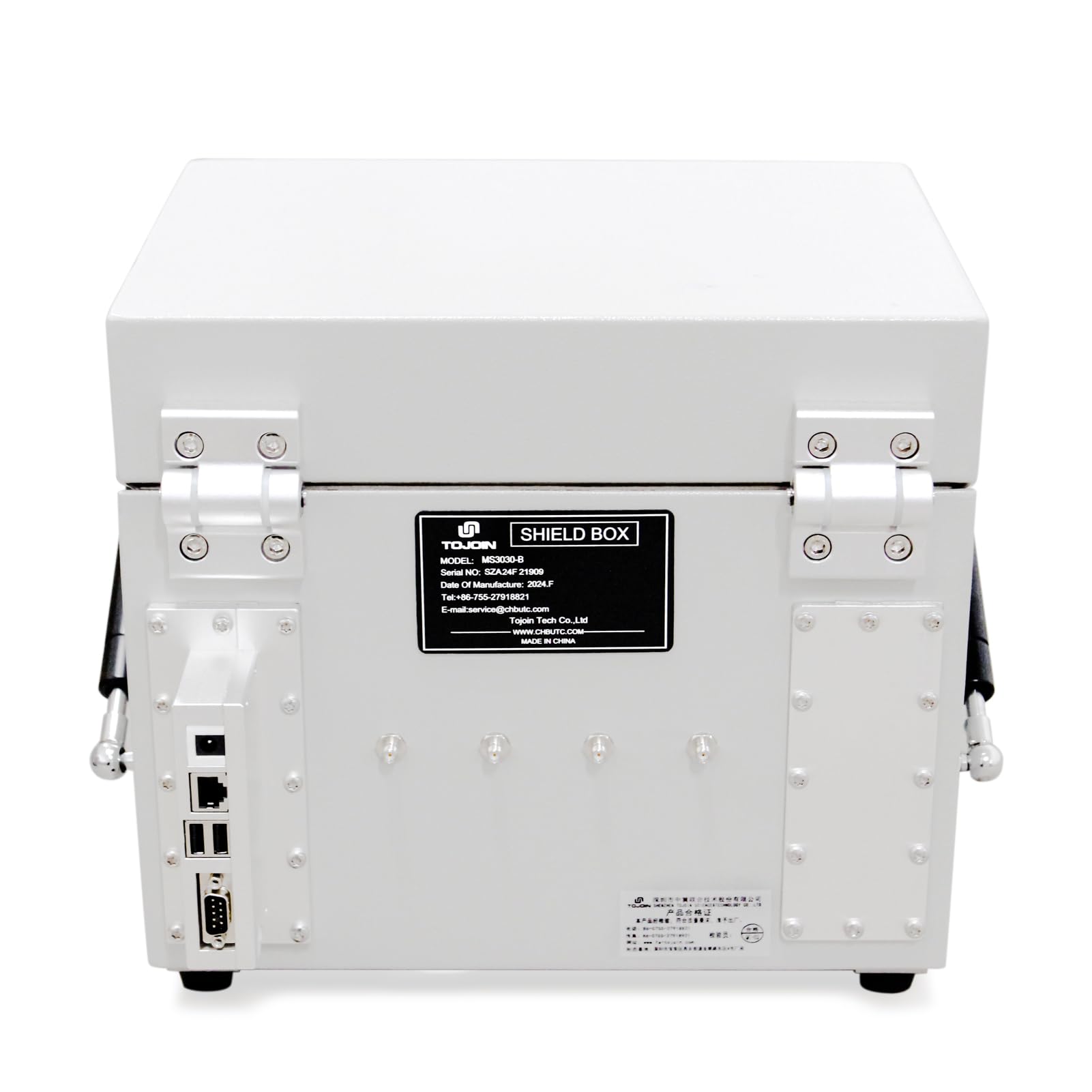 TOJOIN 0.8-8GHz Pequeño Manual RF Shield Box/RF Shield Chamber/RF Recintos, con montaje de deflector de RF y filtro EMI, para 4G/5G/OEM/WiFi/Bluetooth/Móvil I+D y pruebas de producción