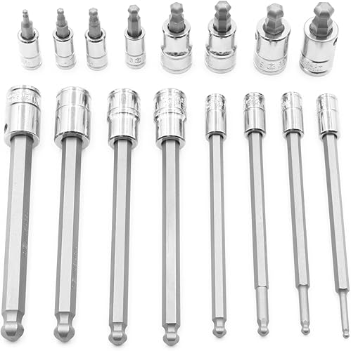 Miniatura 2 de Genius Tools Juego de dados hexagonales de 16 piezas de 1/4" y 3/8" Dr. Metric Wobble BS-2316WH