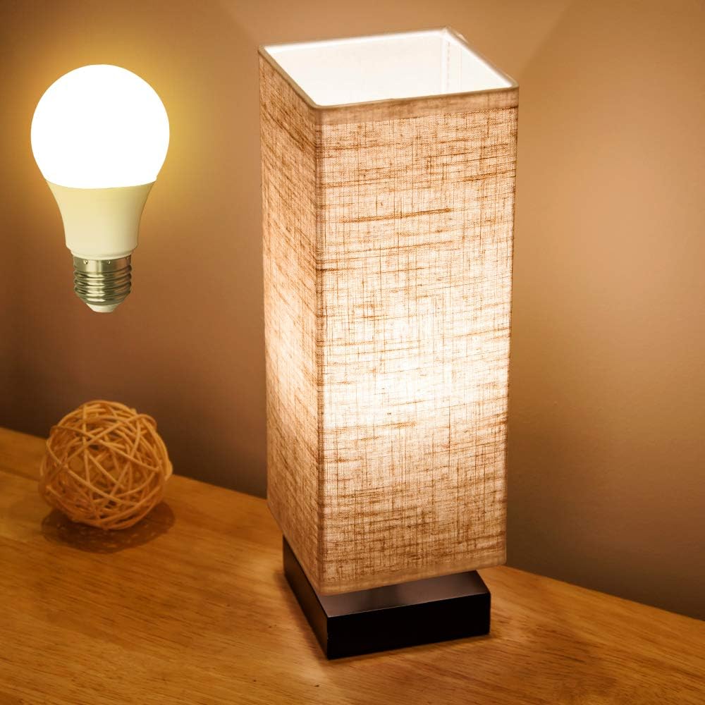 Lifeholder Bedside Table lamp with Warm White LED Bulb, Minimalist Nightstand Table Lamps, Bedside Desk Lamp with Fabric Shade for Bedroom Living Room Kids Room College Dorm Office