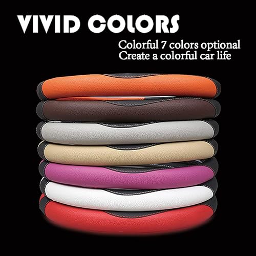 Miniatura 6 de Funda universal para volante de auto de cuero de Coofig con costura a mano, transpirable, antideslizante, 15 pulgadas, M, Blanco