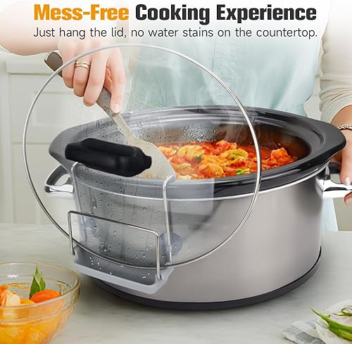 Vista 3 de SOPHICO Soporte de tapa de olla de cocción lenta para cocinar, organizador de tapas de olla manos libres, estante de acero inoxidable con fregadero