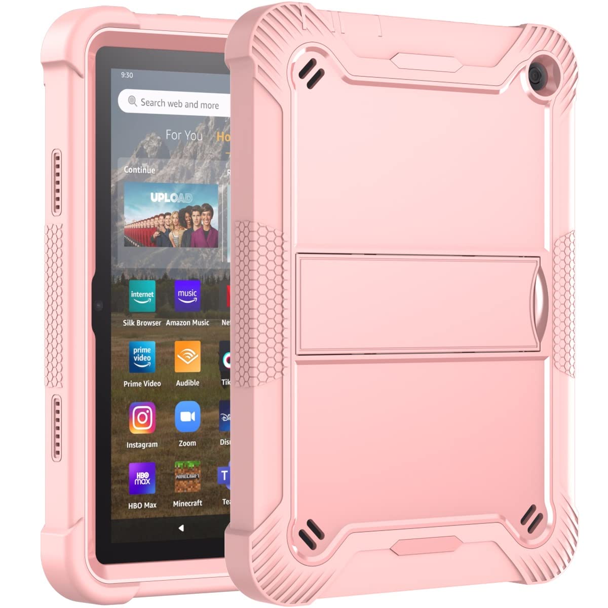 Kompatybilny z Kindle Fire HD 8 2022/Fire HD8 Plus 2022 wydanie .0 cala osłona ochronna wytrzymała trwała podstawa odporna na wstrząsy etui tablet(Rose Gold)