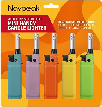 Mini Candle Lighter Multipurpose Lighter Utility Lighters with Extended Wand Handy Refillable for Kitchen Fireplace Pilot Light DIY BBQ Grill Stove 5 Pack Butane Included