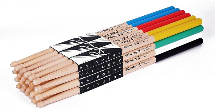 Drum Sticks, Maple 7A Drumsticks with Non-slip Handle, 12 Pairs