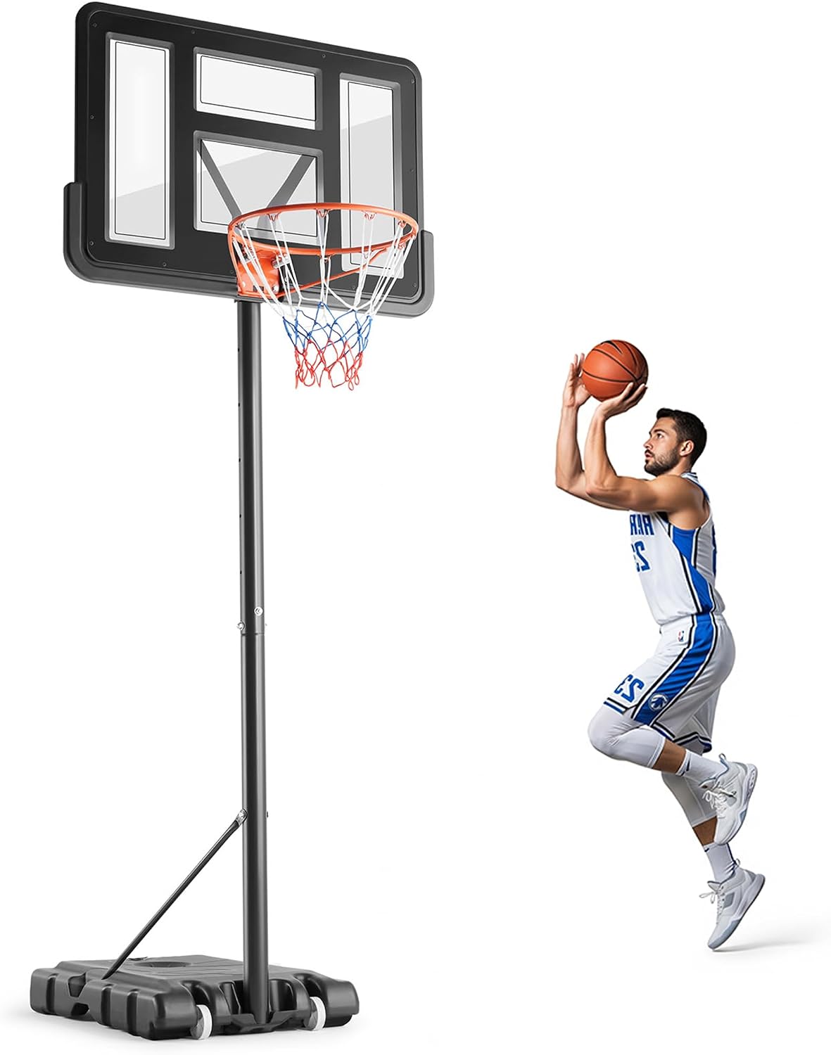 Simple Deluxe Basketball Hoop System Outdoor Adjustable 4.2-10ft, Portable Hoop with 44" Shatterproof Backboard, Fillable Base & Wheels for Driveway, Backyard, Gifts for Kids Youth Adults